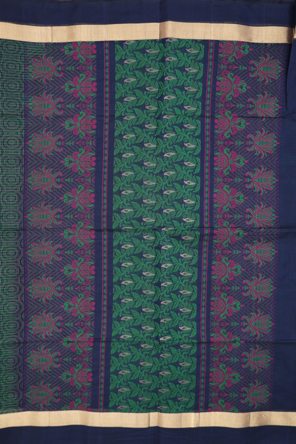 Kora Silk Cotton Saree In Green With Allover Design