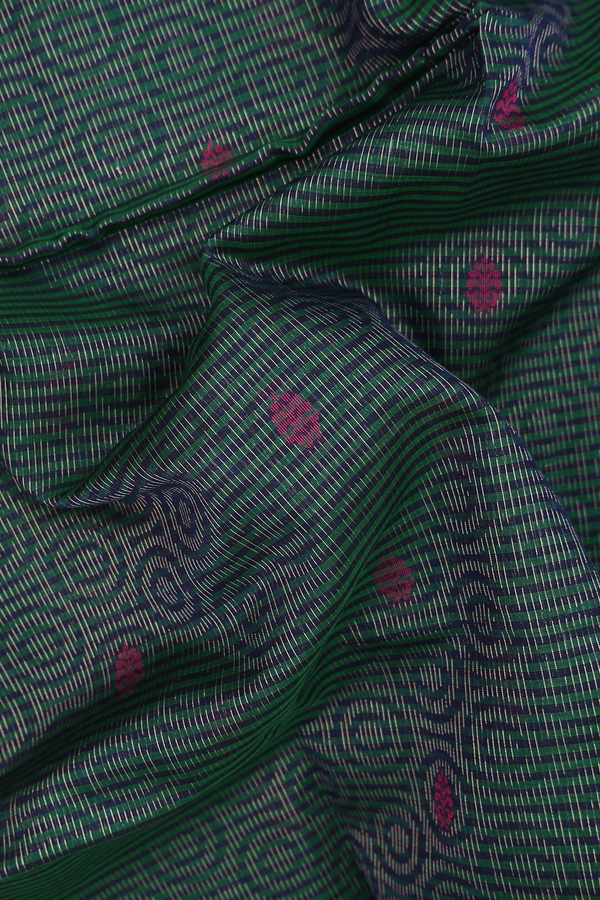 Kora Silk Cotton Saree In Green With Allover Design
