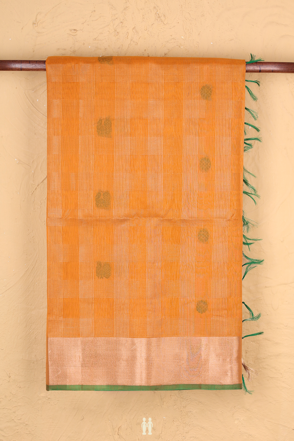 Kora Silk Cotton Saree In Orange With Stripes Design