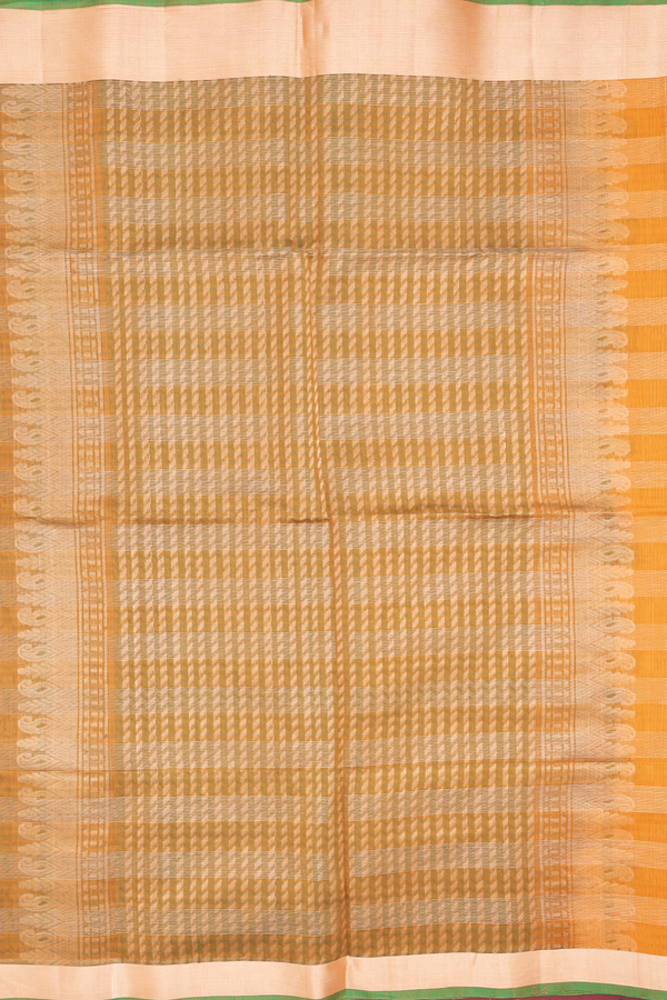 Kora Silk Cotton Saree In Orange With Stripes Design