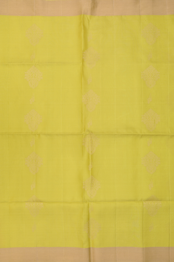 Soft Silk Saree In Lime Yellow With Zari Motifs