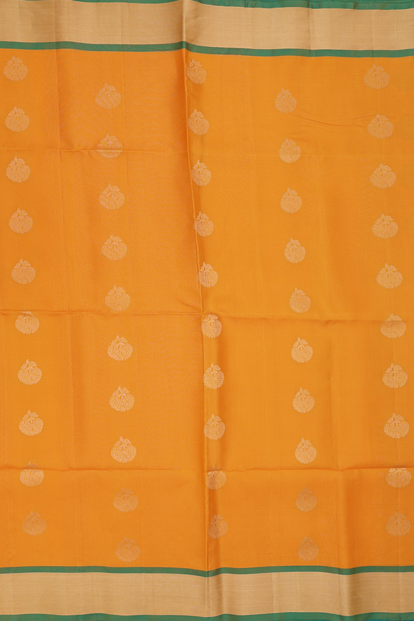Soft Silk Saree In Royal Orange With Floral Buttas