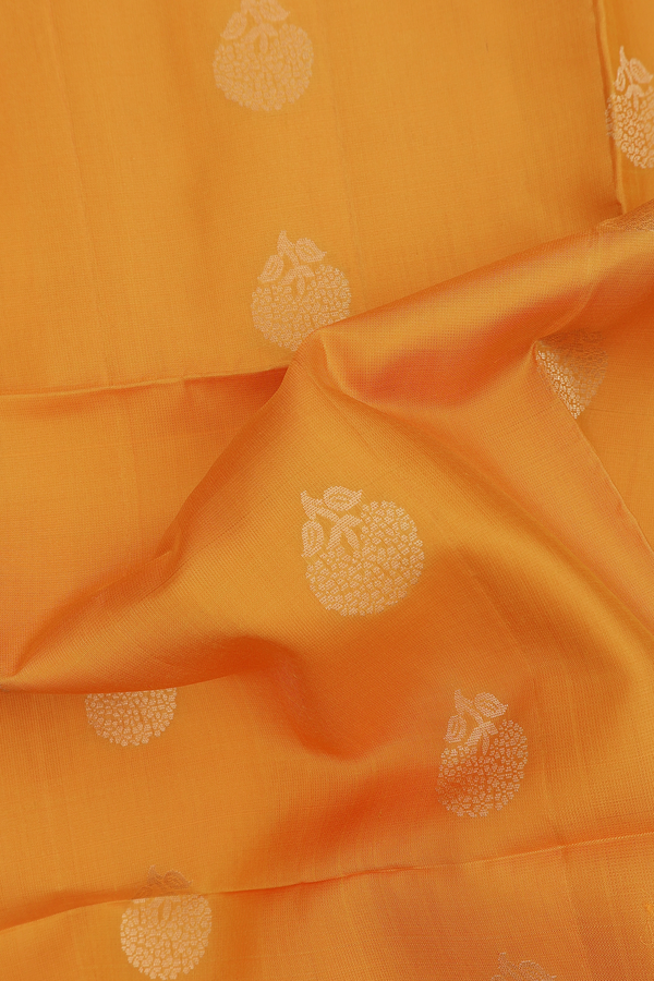 Soft Silk Saree In Royal Orange With Floral Buttas