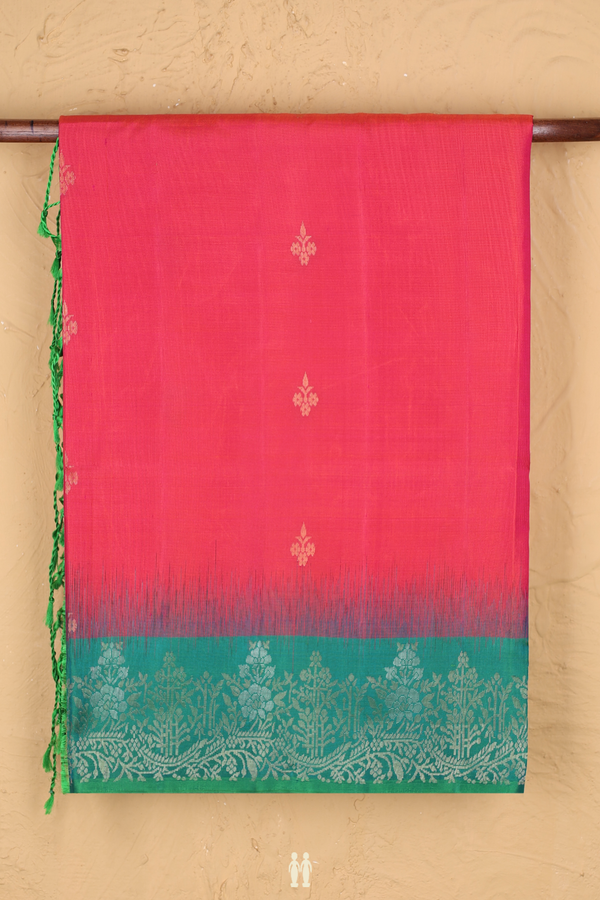Soft Silk Saree In Rani Pink With Zari Buttas