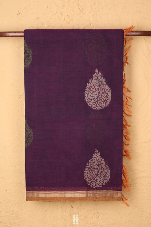 Coimbatore Cotton Saree Grape Purple With Threadwork Motifs