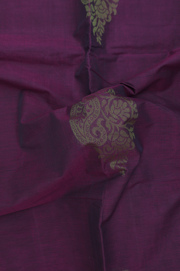 Coimbatore Cotton Saree Grape Purple With Threadwork Motifs