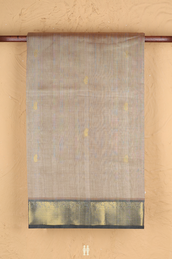 Traditional Silk Cotton Saree In Brown With Paisley Buttas