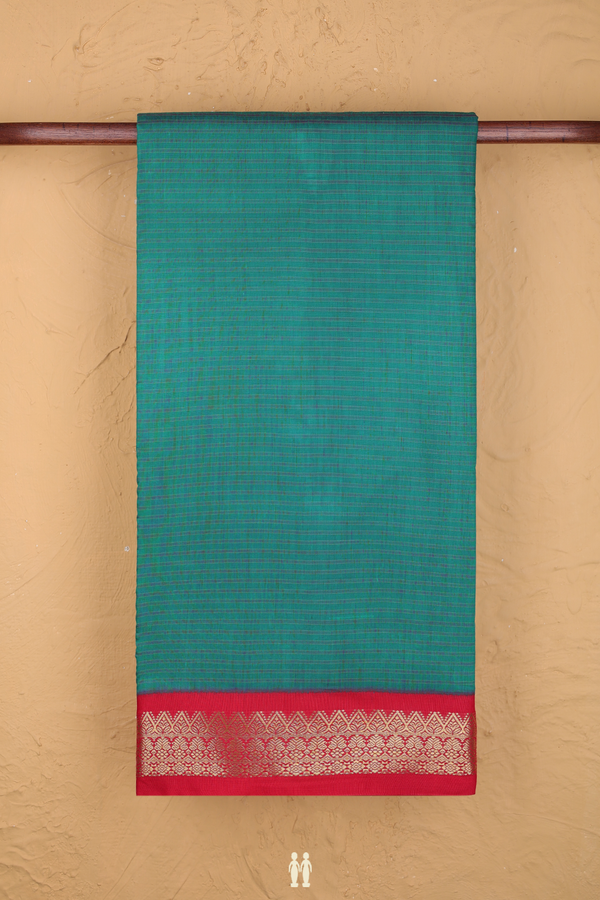 Nine Yards Apoorva Cotton Saree Teal Blue With Stripes Design