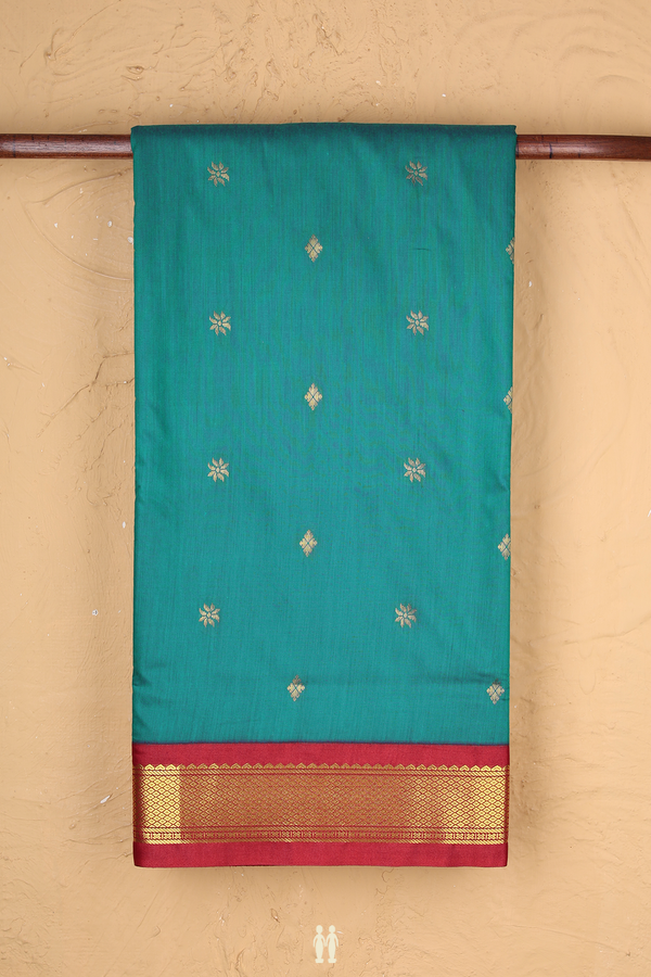 Nine Yards Apoorva Cotton In Peacock Blue With Floral Buttas