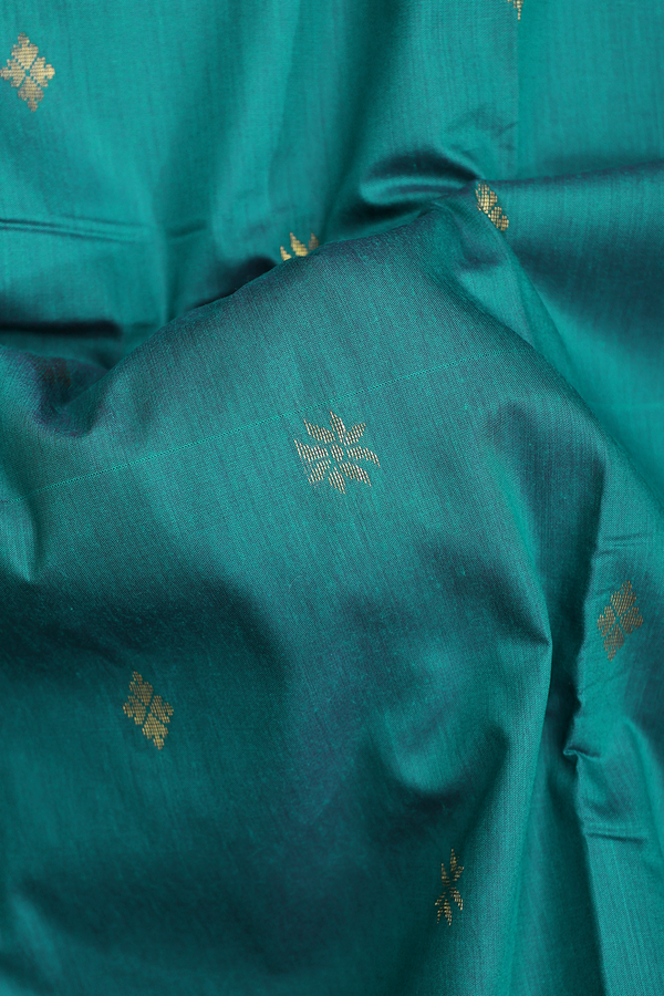 Nine Yards Apoorva Cotton In Peacock Blue With Floral Buttas