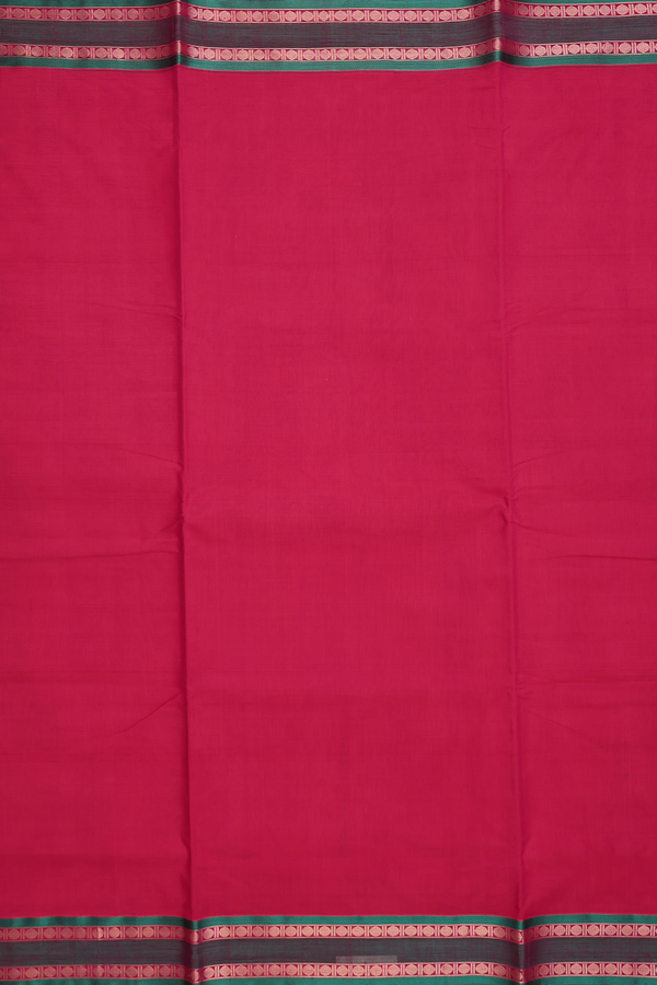 Nine Yards Silk Cotton Saree In Hot Pink With Contrast Borde