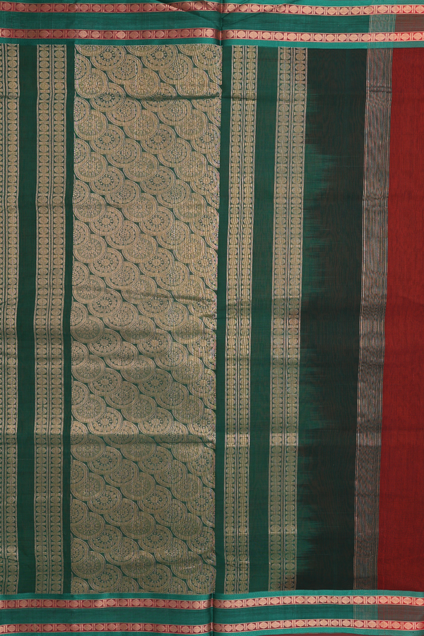 Nine Yards Silk Cotton Saree Brick Brown With Contrast Borde