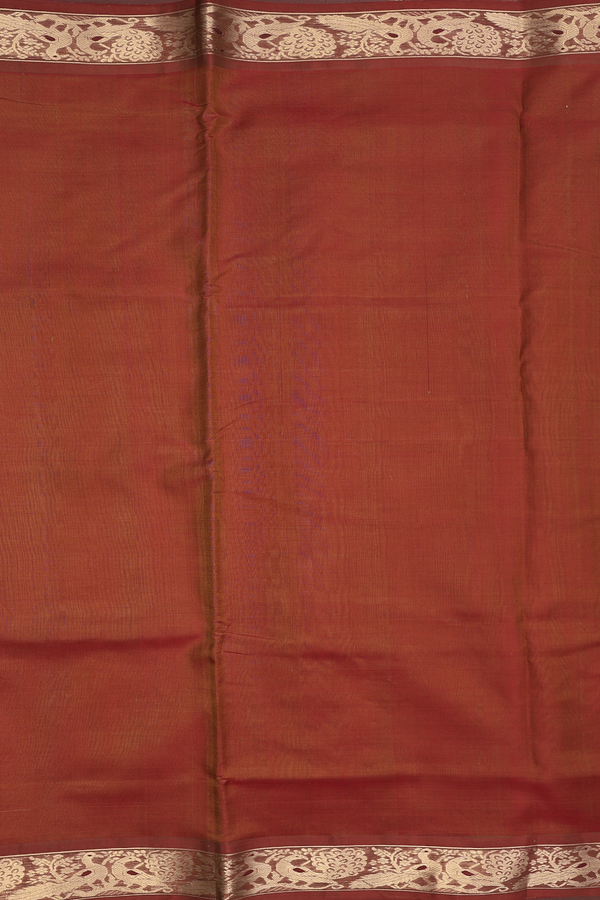 Nine Yards Silk Cotton Saree In Dual Tone With Peacock Border