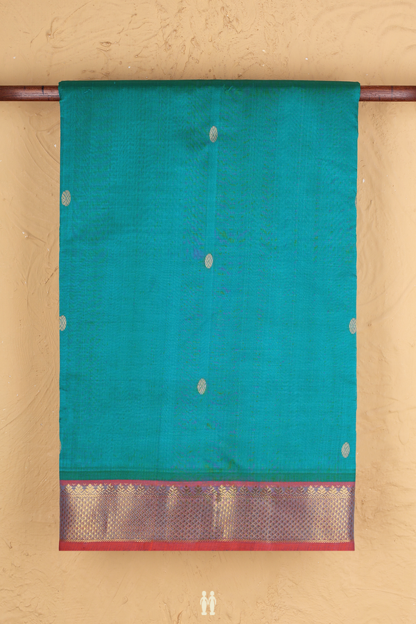 Nine Yards Silk Cotton Saree In Peacock Blue With Zari Buttas