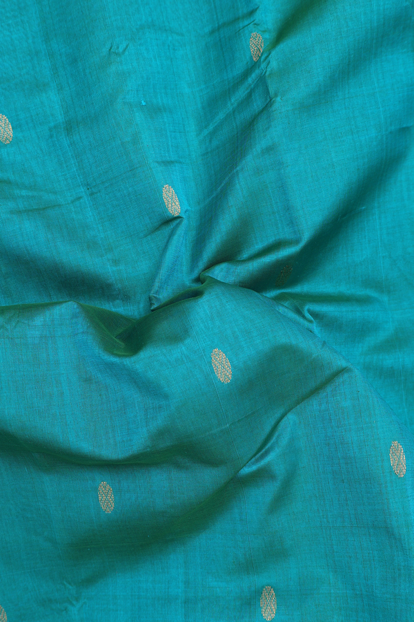 Nine Yards Silk Cotton Saree In Peacock Blue With Zari Buttas