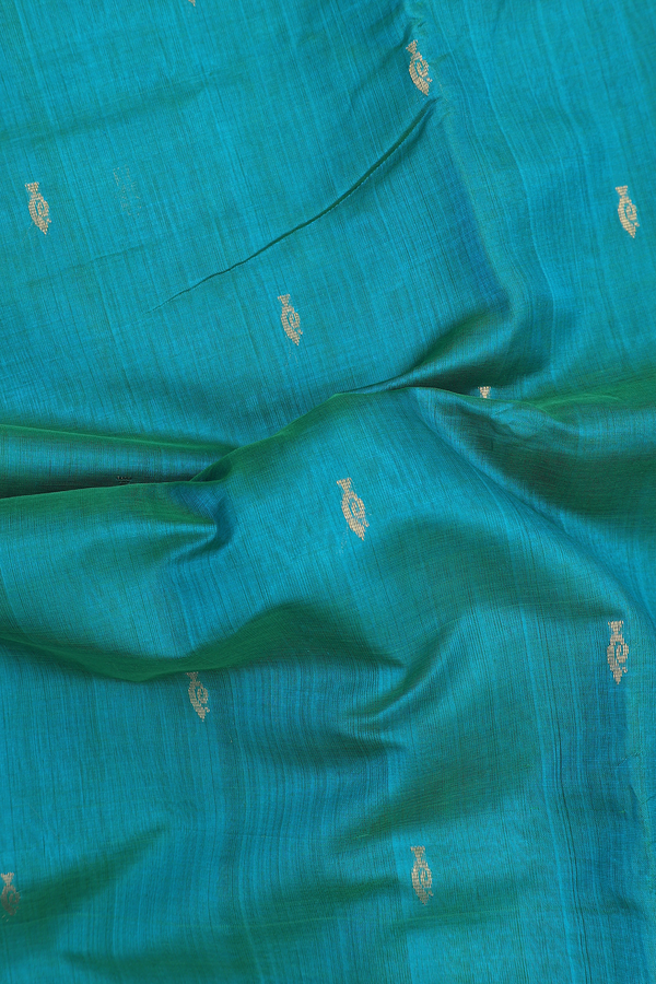 Nine Yards Silk Cotton Saree In Peacock Blue With Zari Buttas