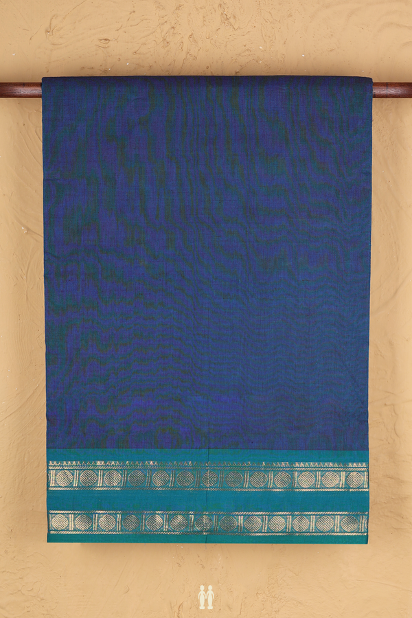 Nine Yards Cotton Saree In Teal Blue With Contrast Border