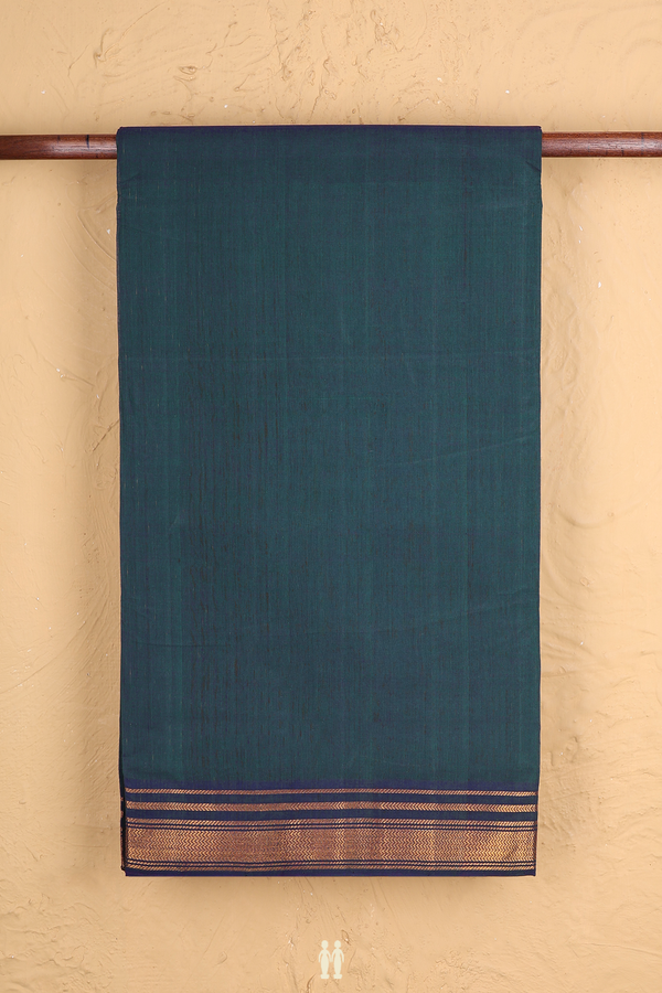 Mangalagiri Cotton Saree Midnight Green With Chevron Border