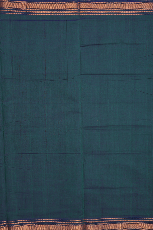 Mangalagiri Cotton Saree Midnight Green With Chevron Border