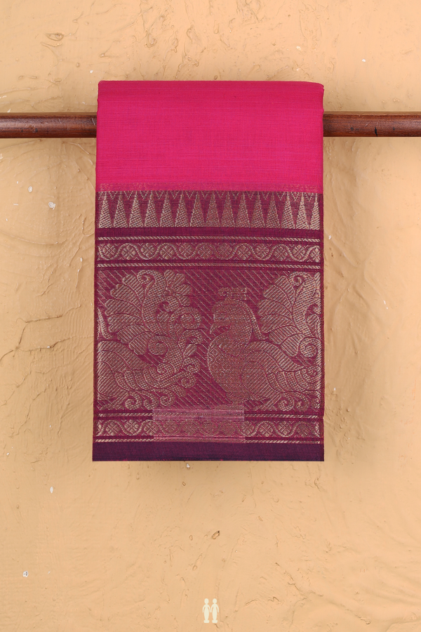Chettinadu Cotton Saree In Rani Pink With Peacock Border