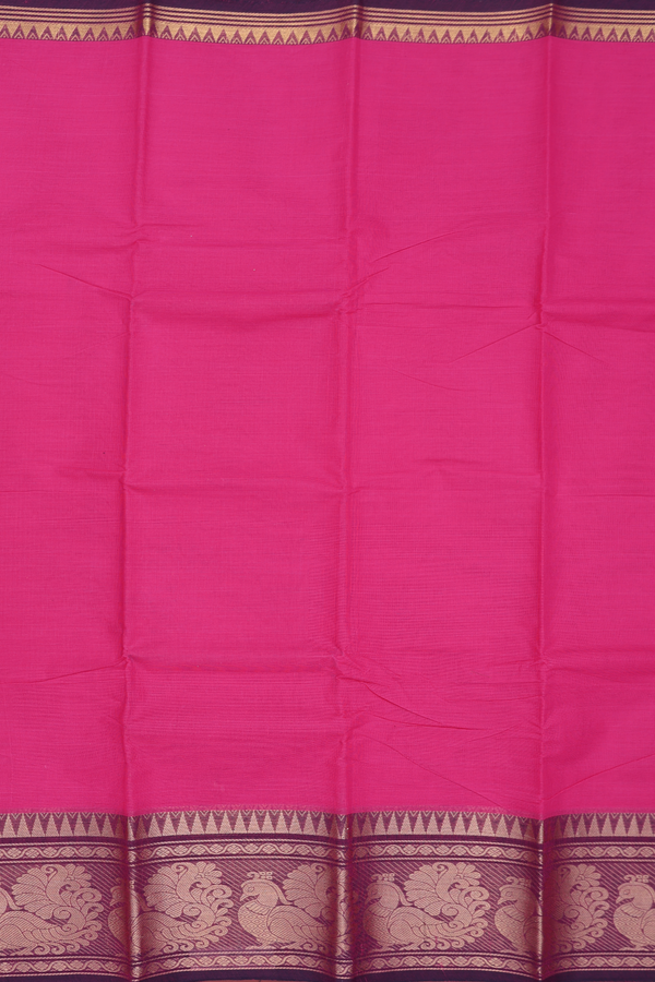 Chettinadu Cotton Saree In Rani Pink With Peacock Border