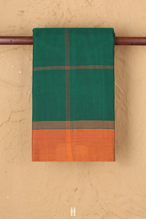 Chettinadu Cotton Saree In Emerald Green With Checks Design