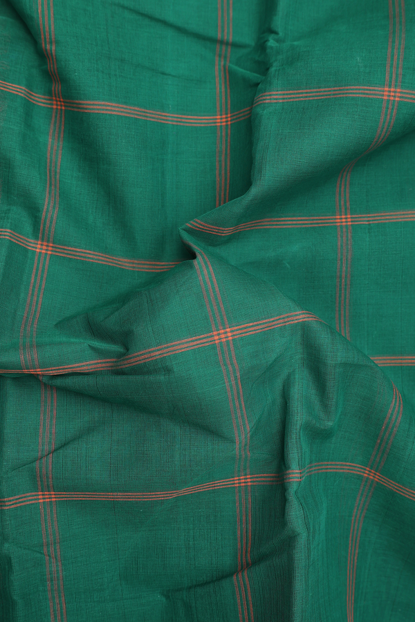 Chettinadu Cotton Saree In Emerald Green With Checks Design