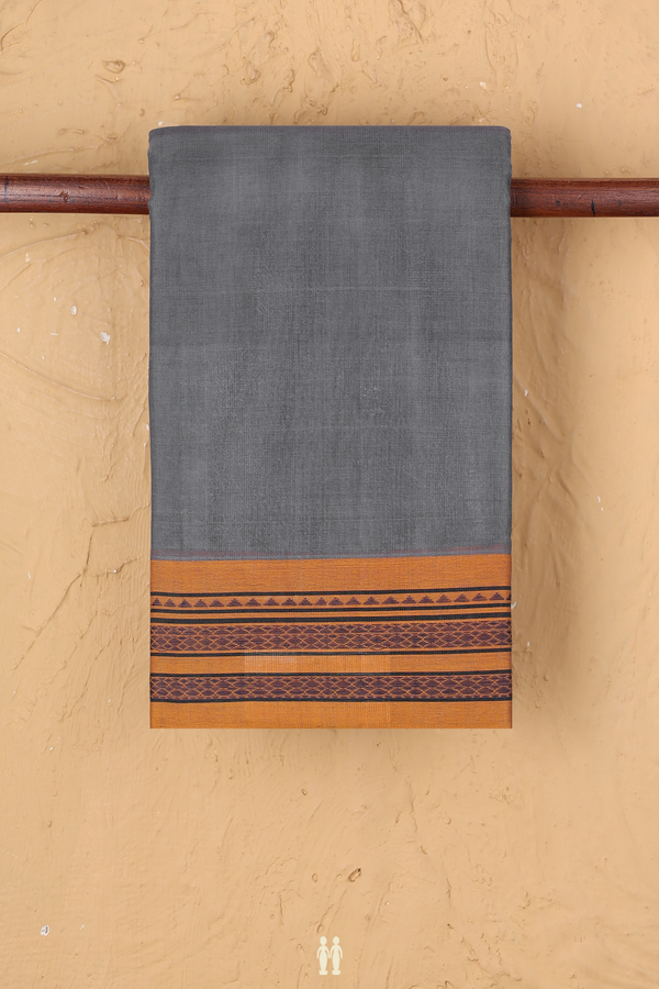 Chettinadu Cotton Saree In Grey With Contrast Border