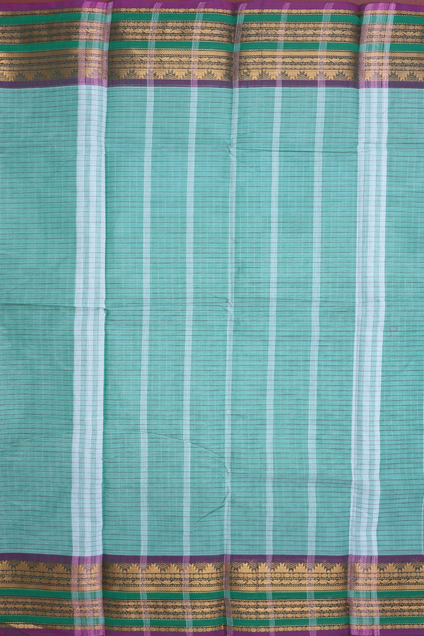 Chettinadu Cotton Saree In Dusty Green With Checks Design