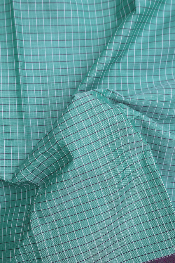 Chettinadu Cotton Saree In Dusty Green With Checks Design