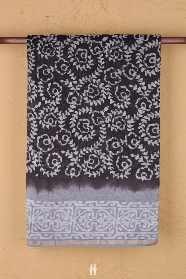 Chanderi Cotton Saree In Black With Printed Design