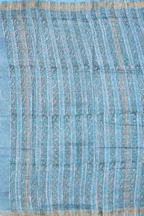 Chanderi Cotton Saree In Blue With Printed Design