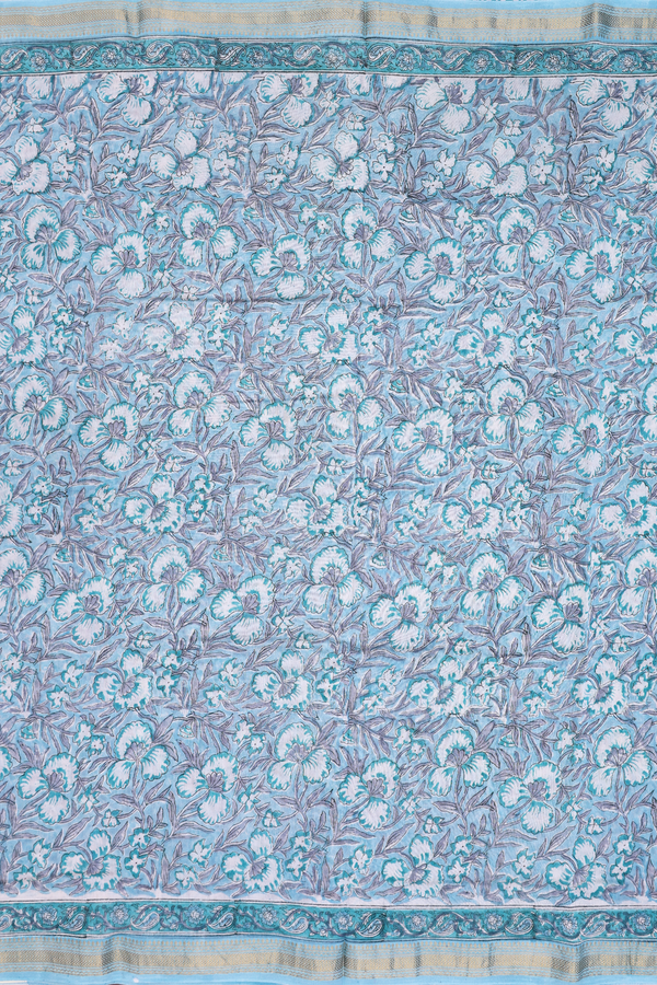 Chanderi Cotton Saree In Blue With Printed Design