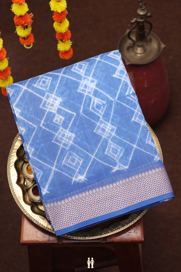 Chanderi Cotton Saree In Blue With Shibori Design