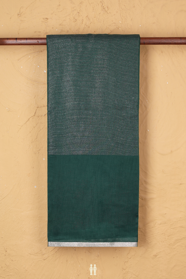 Chanderi Cotton Saree In Bottle Green With Stripes Design
