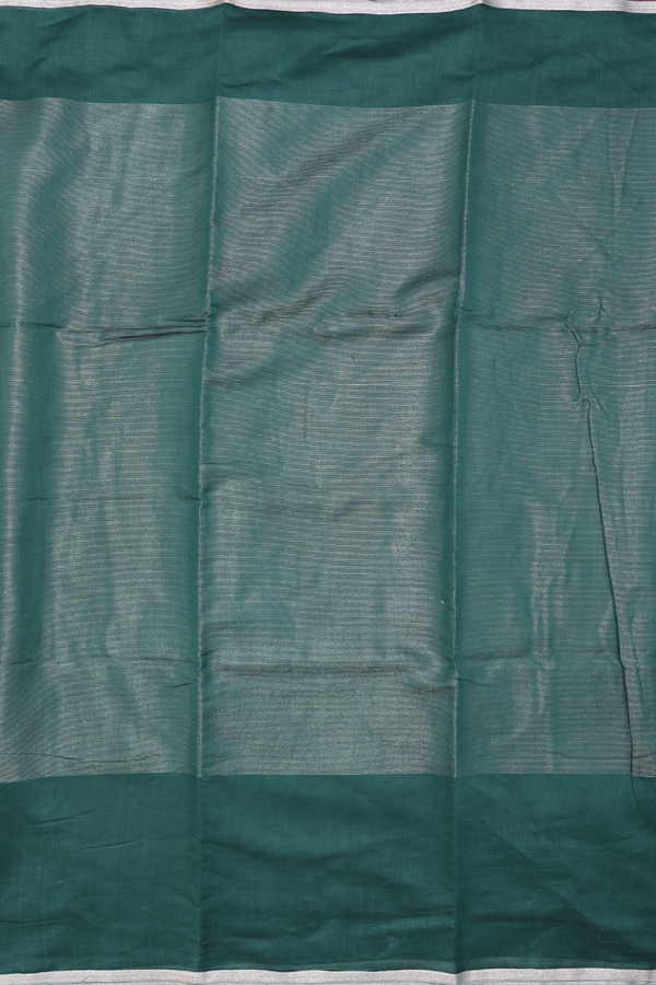 Chanderi Cotton Saree In Bottle Green With Stripes Design