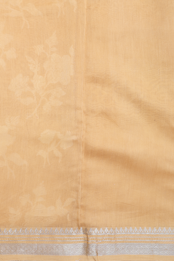 Chanderi Cotton Saree In Brick Yellow With Floral Design