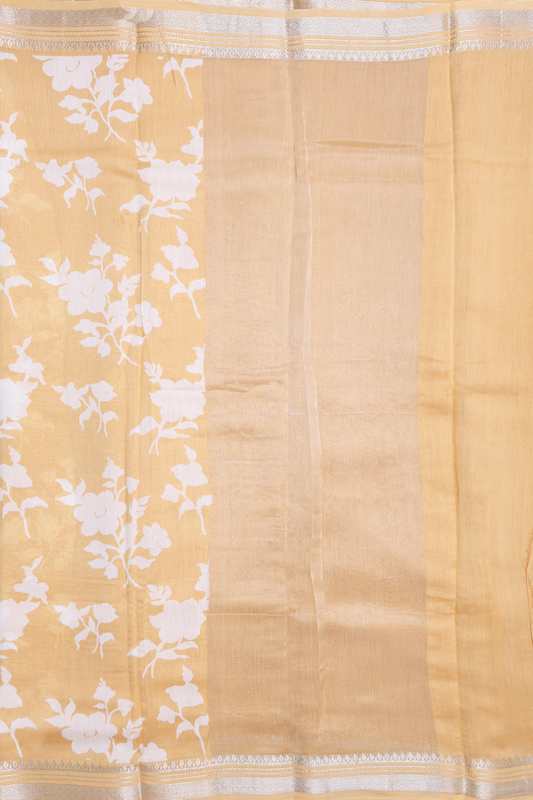 Chanderi Cotton Saree In Brick Yellow With Floral Design