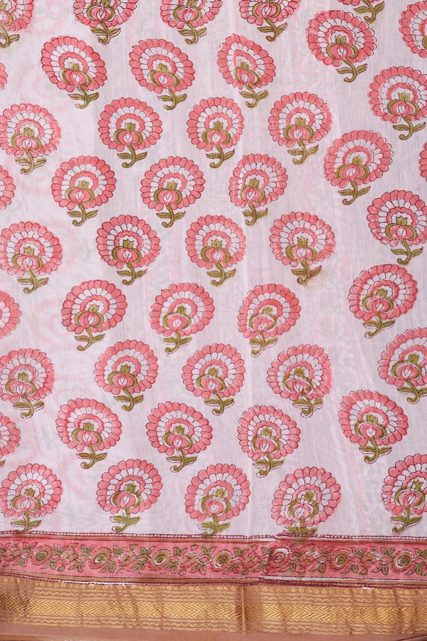 Chanderi Cotton Saree In Brown With Floral Design