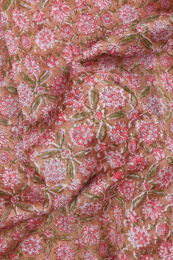 Chanderi Cotton Saree In Brown With Floral Design