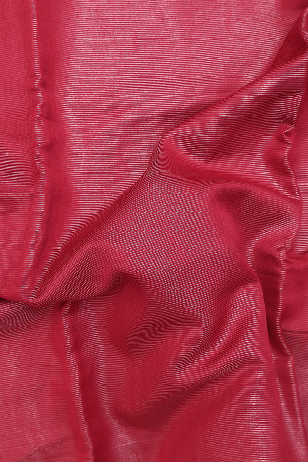 Chanderi Cotton Saree In Ruby Red With Stripes Design