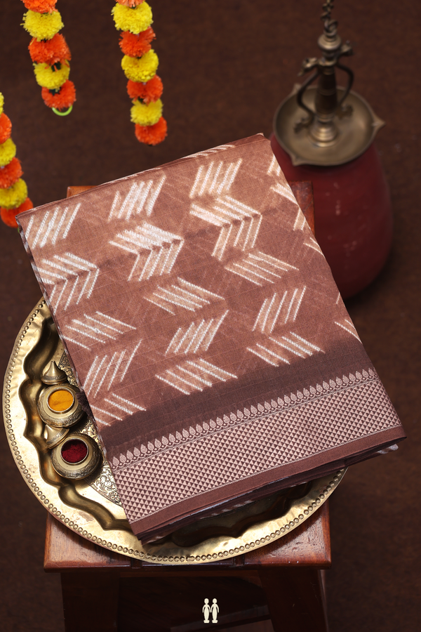 Chanderi Cotton Saree In Cocoa Brown With Allover Design