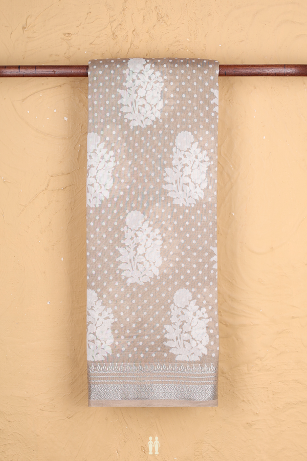 Chanderi Cotton Saree In Dusty Brown With Floral Design
