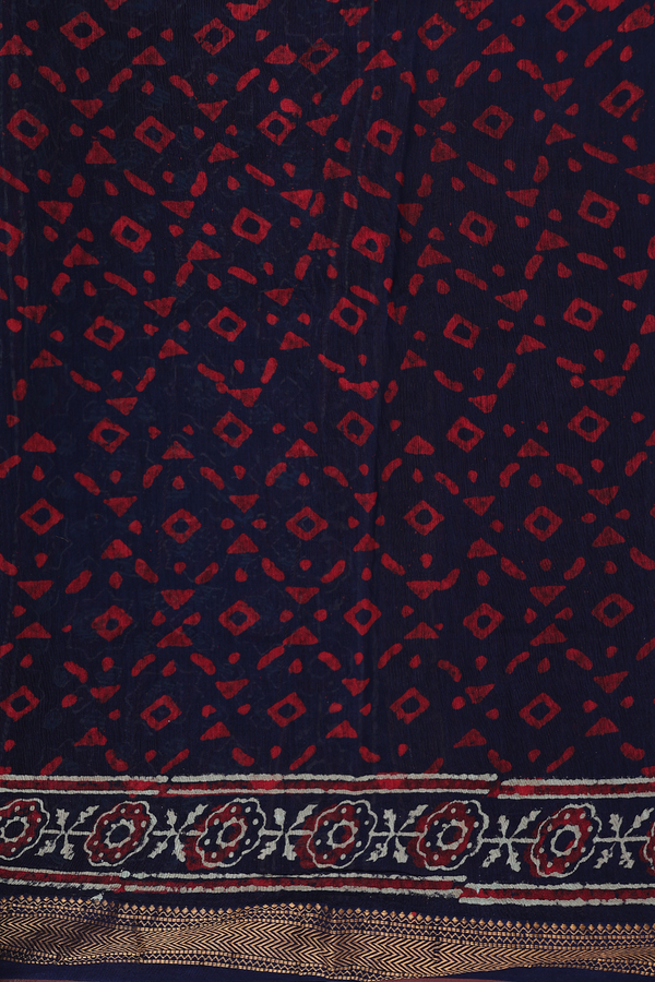 Chanderi Cotton Saree In Navy Blue With Floral Design