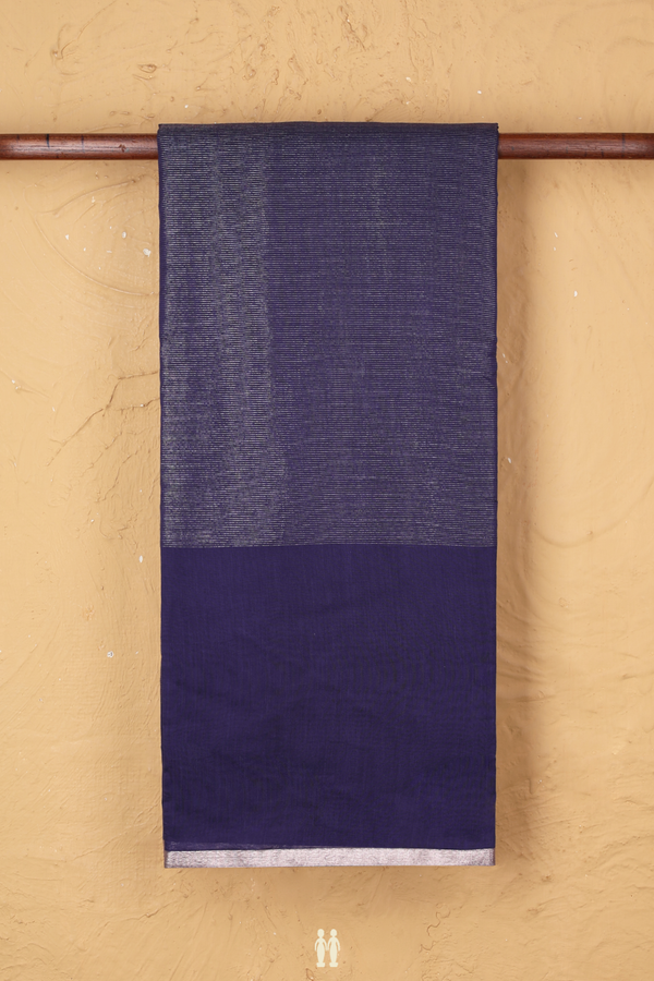Chanderi Cotton Saree In Navy Blue With Stripes Design