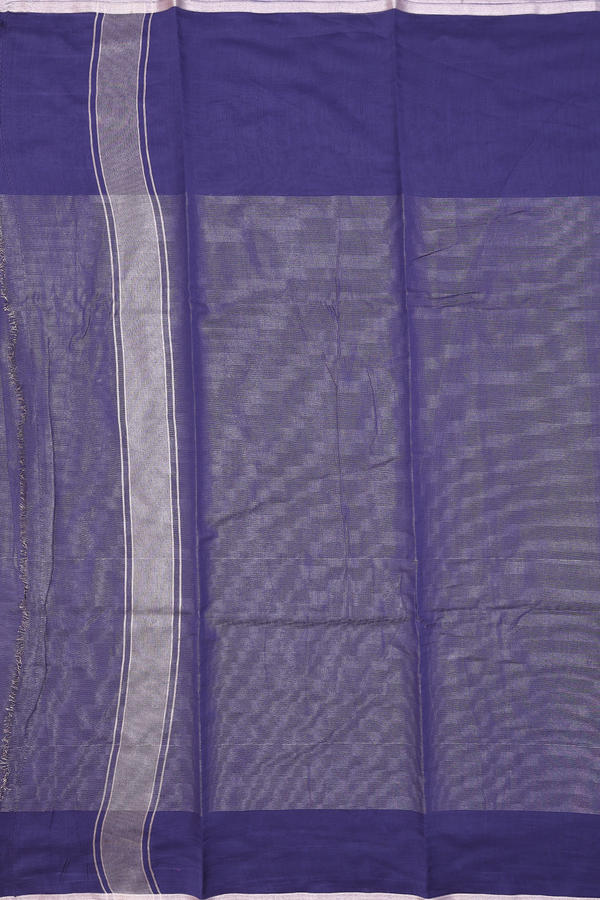 Chanderi Cotton Saree In Navy Blue With Stripes Design