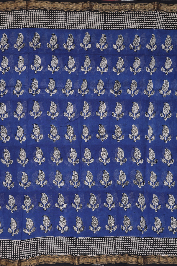 Chanderi Cotton Saree In Oxford Blue With Paisley Design