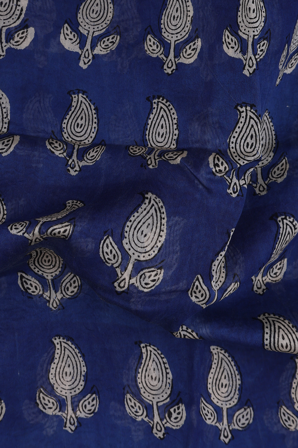 Chanderi Cotton Saree In Oxford Blue With Paisley Design