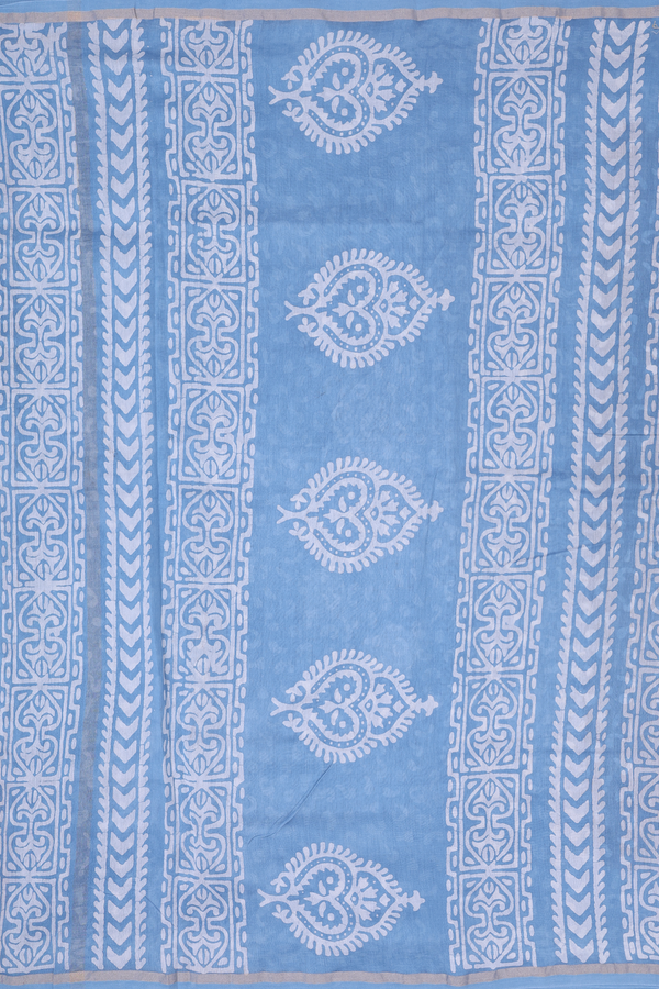 Chanderi Cotton Saree In Oxford Blue With Printed Design