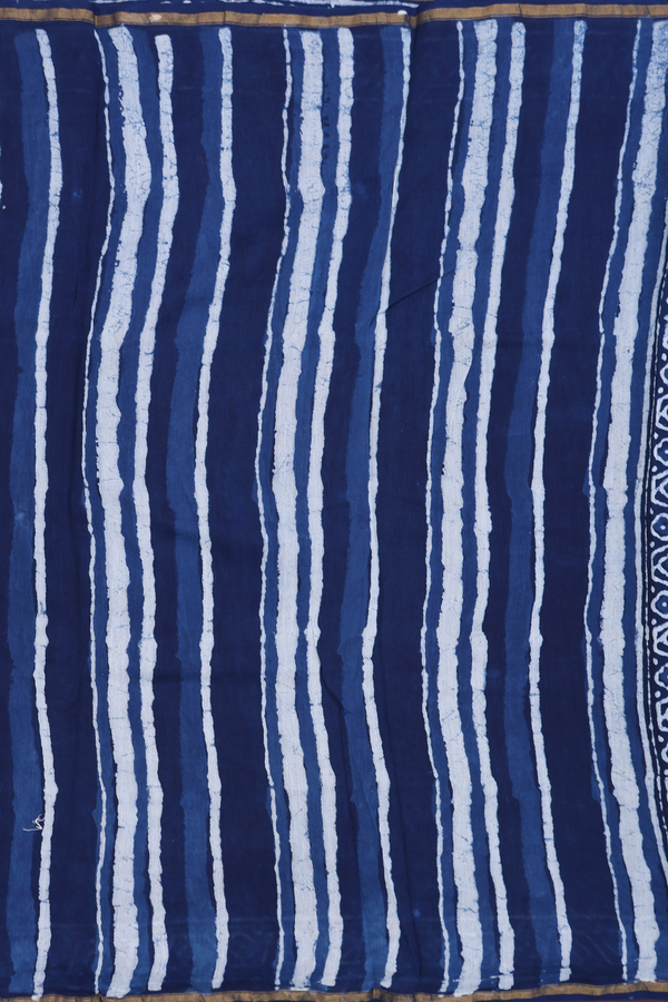 Chanderi Cotton Saree In Oxford Blue With Printed Design